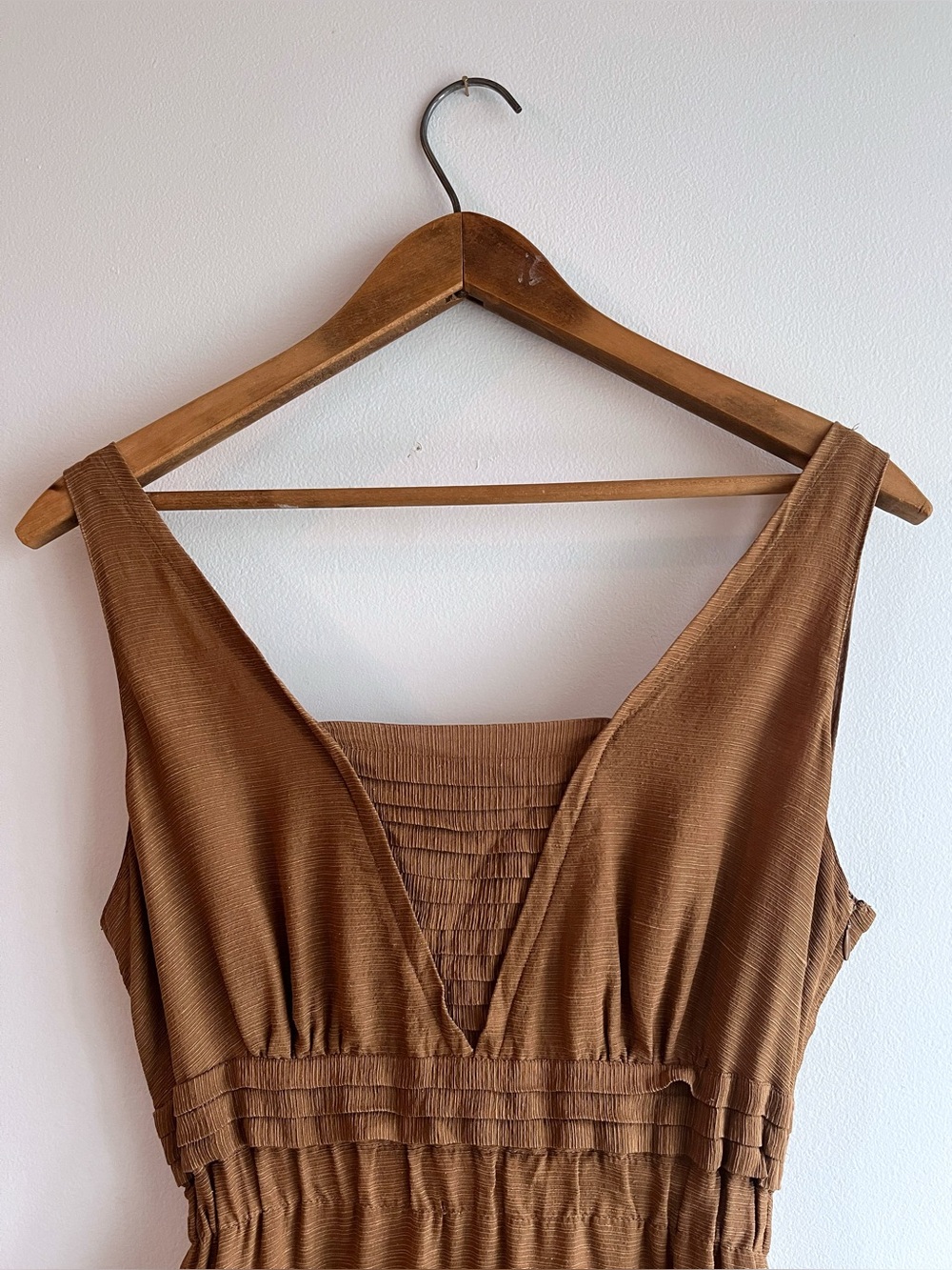 Vintage “L” 100% Silk Brown Dress Elastic Waist - Picture 2 of 8